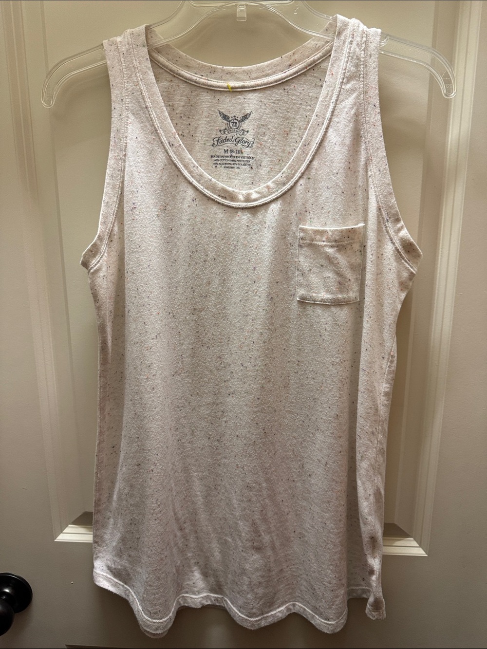 Faded Glory Cream Speckled Tank with Pocket